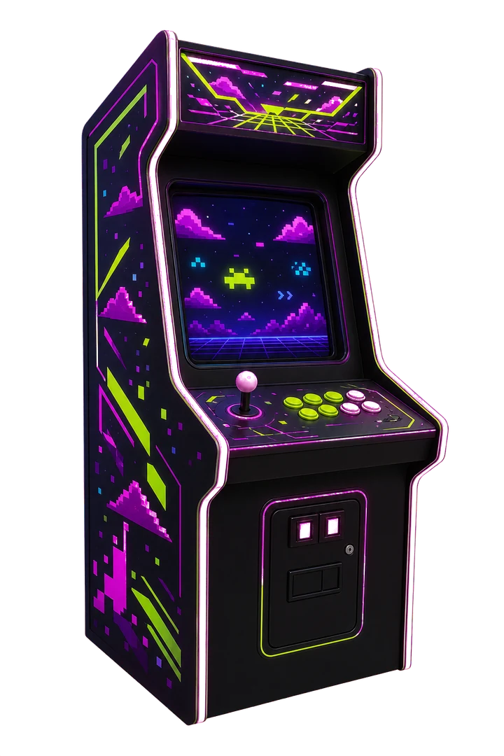 Máquina arcade retrô com iluminação neon